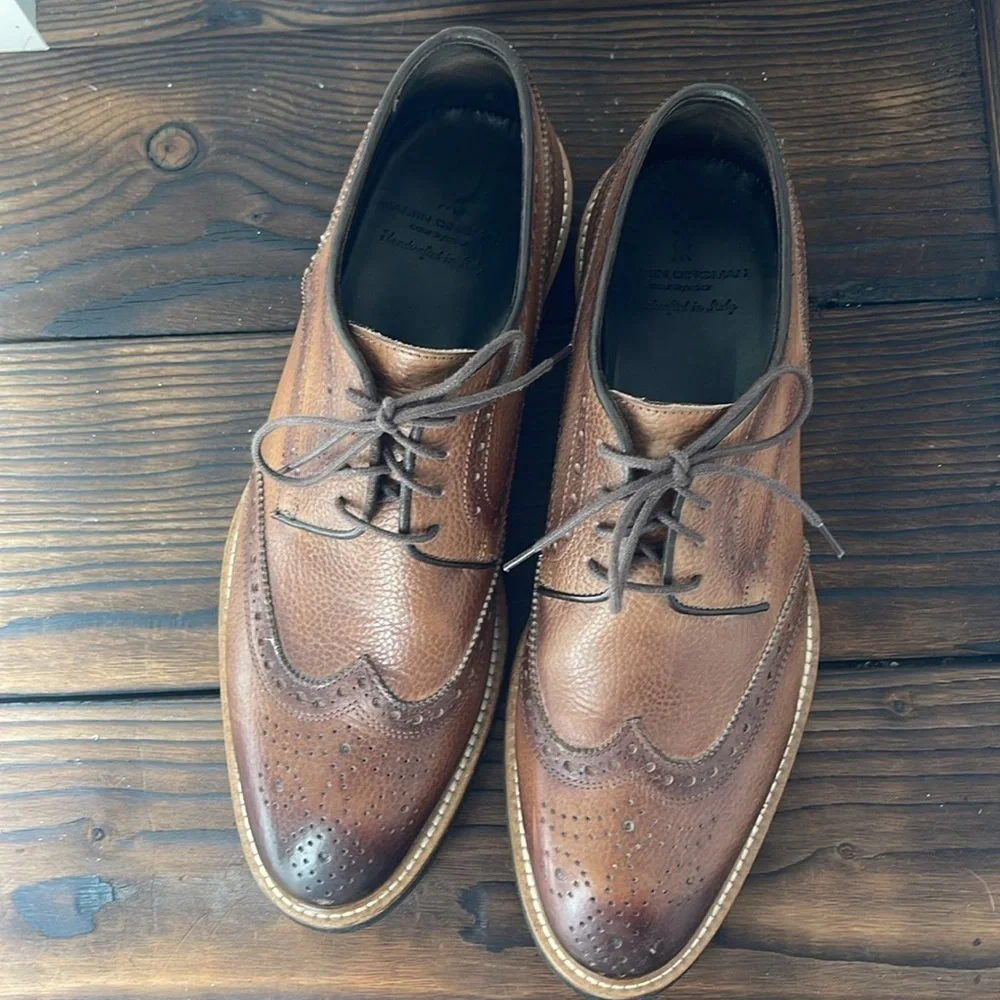 Martin Dingman Tuscan Saddle Brown Pebbled Leather Wingtip Oxfords